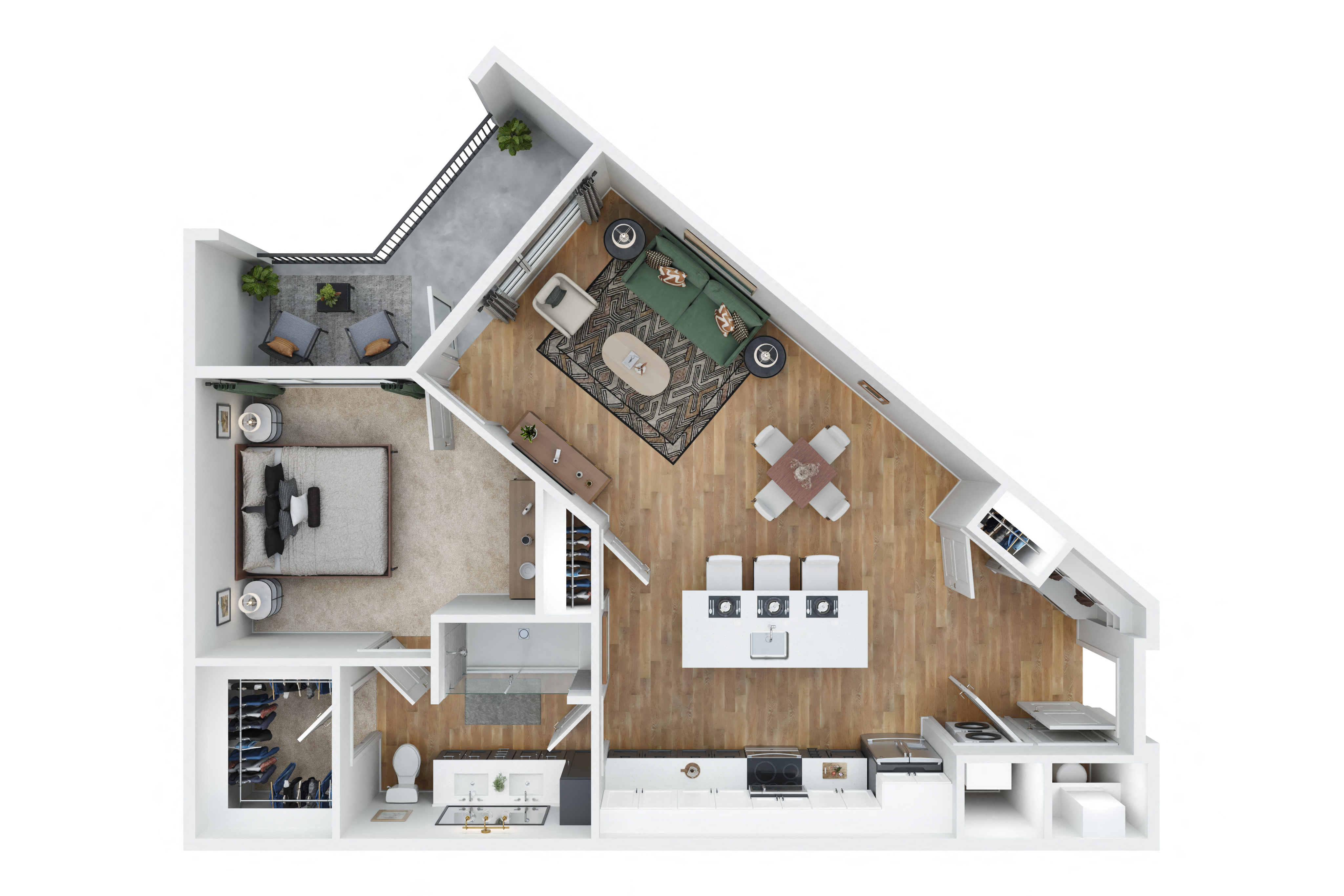 Floor plan for 1 bed, 1 bath, 832 sqft